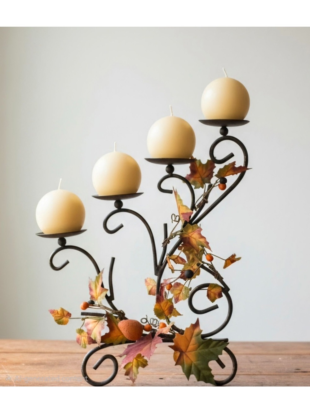 Fall Metal Candle Holder Leaves & Berries Centerpiece Design